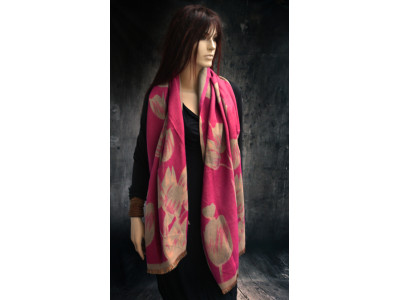 Tulpen en vlindersjaal, beige, roze en andere kleuren