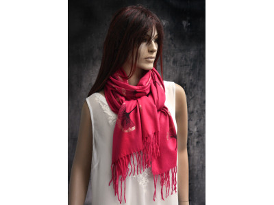Zachte sjaal met print ginko biloba, fuchsia, zwart en goud