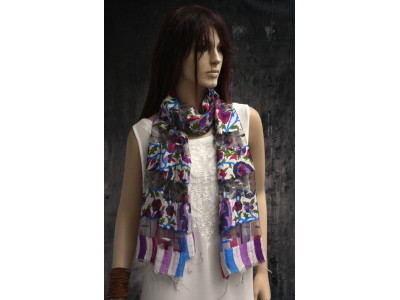 Bohemian Chic zijden sjaaltje, paars, blauw. fuchsia
