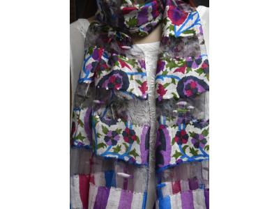 Bohemian Chic zijden sjaaltje, paars, blauw. fuchsia