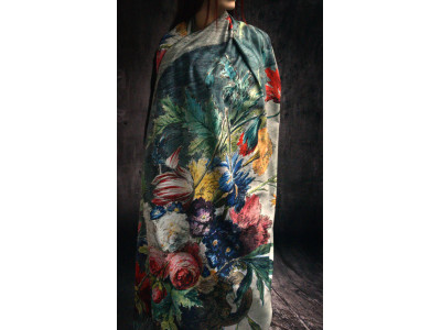 Sjaal met heel veel bloemen, poppies, papavers, klaprozen en andere bloemen