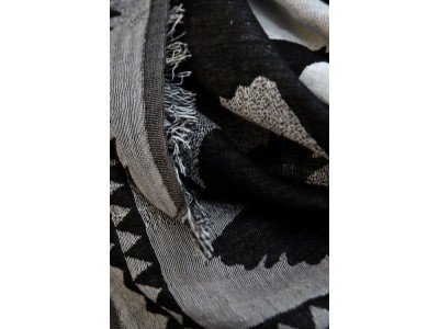 Wollen sjaal, zwart wit grijs, vogels