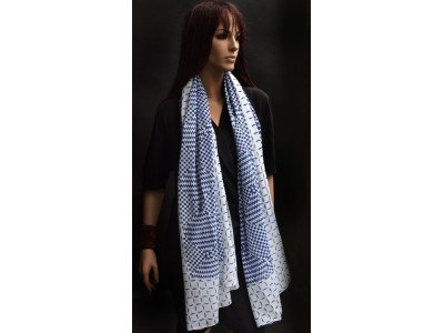 Katoenen sjaal of pareo, blauw en wit, origineel blockprint