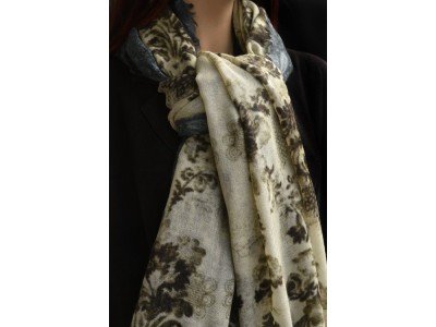 Wollen sjaal of stola, vintagelook, oudblauw, vintagegroen, pastelgroen