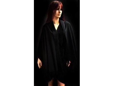 Luxe in zwart: onze echte dikke wollen cashmere sjaal met franjes, zwart, uniseks