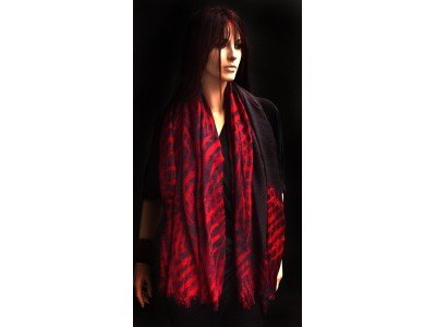 Wollen sjaal of stola, rood, bordeaux en taupe