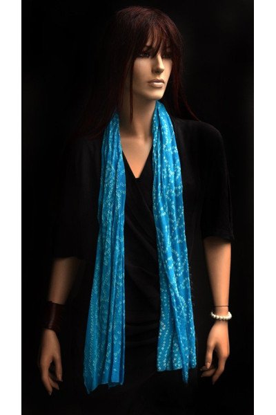 Turquoise zijden sjaaltje, tie and dye