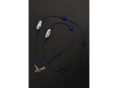 Handmade design brillenkoordje, blauw, wit, etnische kralen