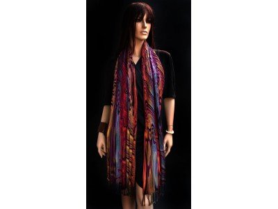 Viscose boho, casual sjaal voor onder een jas, paars, roze, blauw, oranje en rood