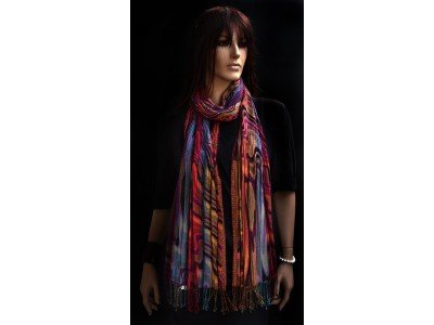 Viscose boho, casual sjaal voor onder een jas, paars, roze, blauw, oranje en rood