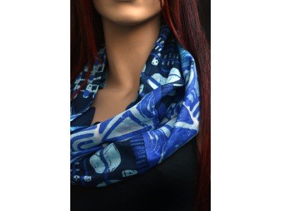 Katoenen rond sjaaltje, blauw, turquoise, wit