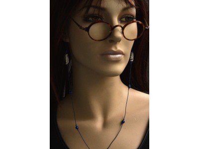 Handmade design brillenkoordje, blauw, wit, etnische kralen