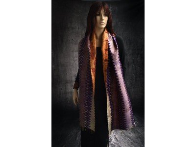 Zijden vintage kantha sjaal, paars bordeaux en mosterdgeel 