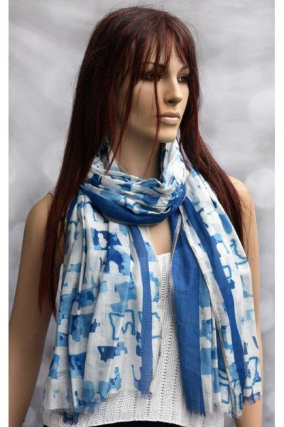 Sjaaltje van katoen met zijde, blauw wit
