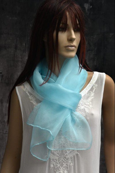 Elegante organza zijden sjaal, waterspout, pastel turqouise