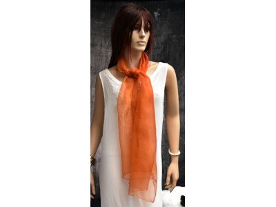 Elegante zijden organza sjaal, caramel cafe, sienna, roodbruin, oranjebruin