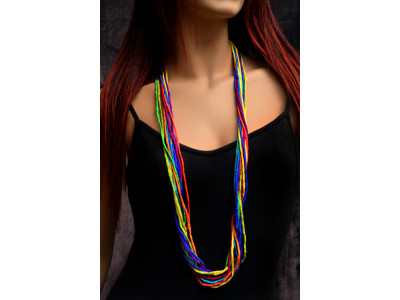 Zijden ketting met de kleuren van de regenboog in pongee zijde met een koperen sluiting