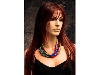 Zijden ketting met de kleuren van de regenboog in pongee zijde met een koperen sluiting