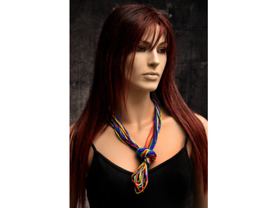 Zijden ketting met de kleuren van de regenboog in pongee zijde met een koperen sluiting