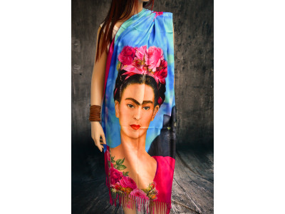 Zelfportret Frida Kahlo met kat en bloemen, warme sjaal