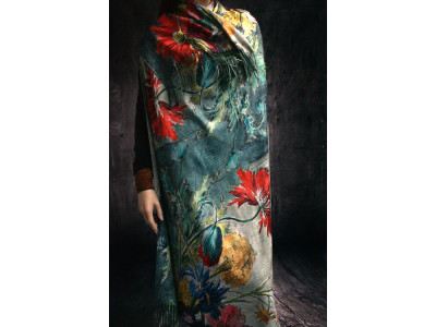 Sjaal met heel veel bloemen, poppies, papavers, klaprozen en andere bloemen