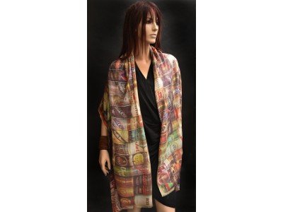 Zijde pashmina sjaal met allerlei merken bierblikjes