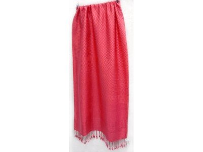 Rood roze zijden sjaal met franjes, jacquard