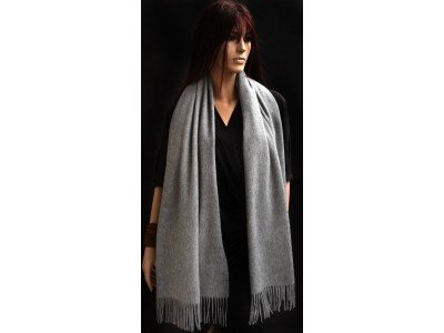 Echte dikke wollen cashmere sjaal met franjes, grijs, uniseks