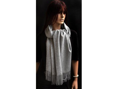 Echte dikke wollen cashmere sjaal met franjes, grijs, uniseks