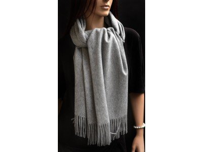 Echte dikke wollen cashmere sjaal met franjes, grijs, uniseks