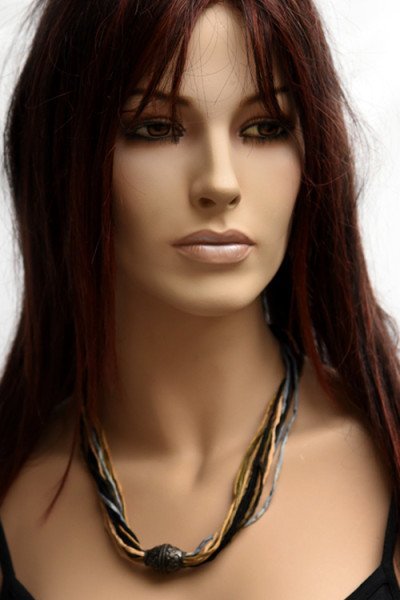 Echte zijden handgeschilderde zijden ketting, bruin, beige, zwart en grijs