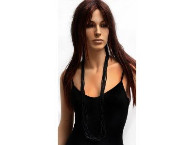 Echte handgeschilderde zijden ketting, zwart, zwarte sluiting, effen