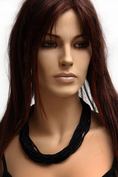 Echte handgeschilderde zijden ketting, zwart, zwarte sluiting, effen