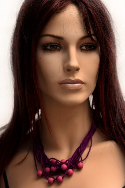 Echte handgeschilderde zijden ketting, paars met lichtpaarse houten kralen