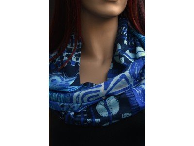 Katoenen rond sjaaltje, blauw, turquoise, wit