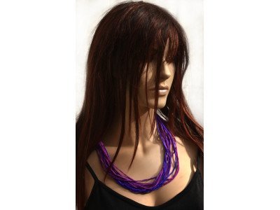 Echte handgeschilderde zijden ketting in paars en fuchsiatinten, zwarte sluiting