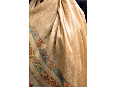 Pashmina sjaal met figuurtjes olifanten en paarden, gedempt goudkleurig