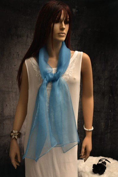 Elegante organza zijden sjaal, midnight, licht petrolblauw