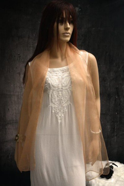Elegante organza zijden sjaal, autumn blonde, zalm..